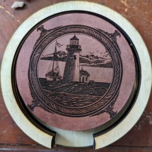 Heavy Duty Leather Coasters - Lighthouse Design (Set of 4)